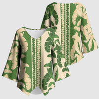 Hawaii Pua Kenikeni Lei Kimono Sleeve Blouse With Lau Maia Green LT05 - Polynesian Pride