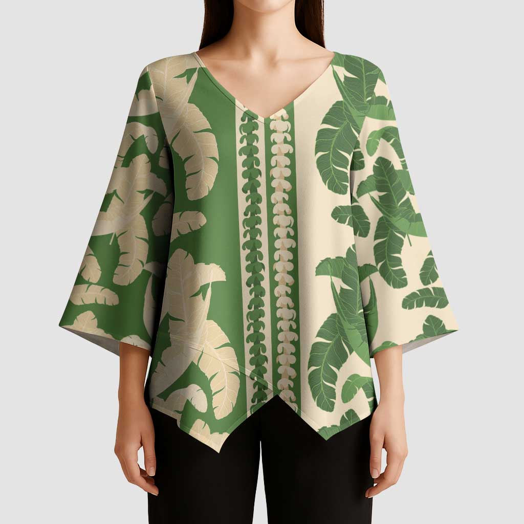 Hawaii Pua Kenikeni Lei Kimono Sleeve Blouse With Lau Maia Green LT05 - Polynesian Pride
