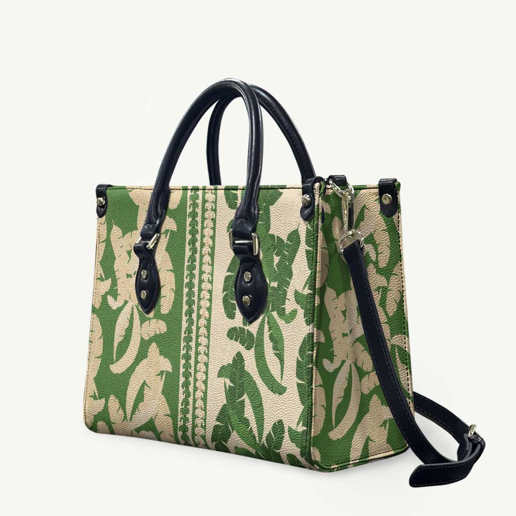 Hawaii Pua Kenikeni Lei Leather Bag With Lau Maia Green LT05 Green - Polynesian Pride