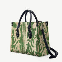 Hawaii Pua Kenikeni Lei Leather Bag With Lau Maia Green LT05 Green - Polynesian Pride