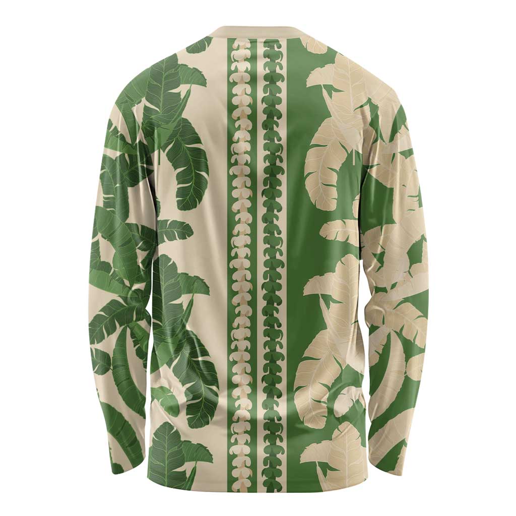 Hawaii Pua Kenikeni Lei Long Sleeve Shirt With Lau Maia Green LT05 - Polynesian Pride