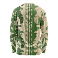 Hawaii Pua Kenikeni Lei Long Sleeve Shirt With Lau Maia Green LT05 - Polynesian Pride