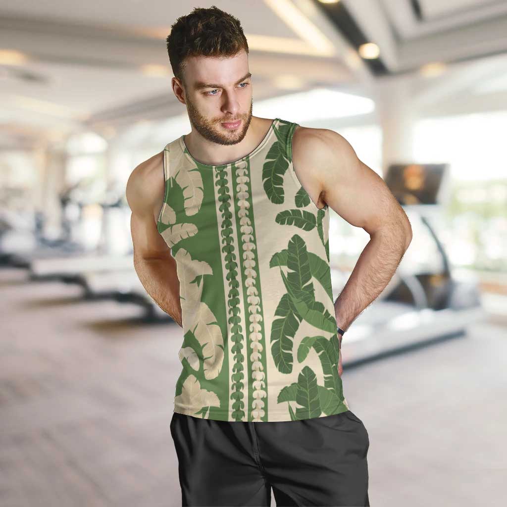 Hawaii Pua Kenikeni Lei Men Tank Top With Lau Maia Green