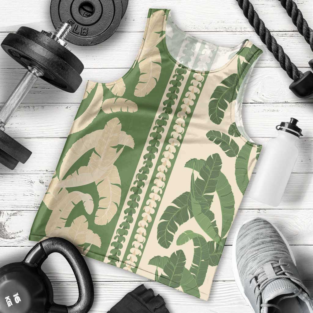 Hawaii Pua Kenikeni Lei Men Tank Top With Lau Maia Green LT05 - Polynesian Pride