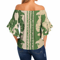 Hawaii Pua Kenikeni Lei Off Shoulder Wrap Waist Top With Lau Maia Green LT05 - Polynesian Pride