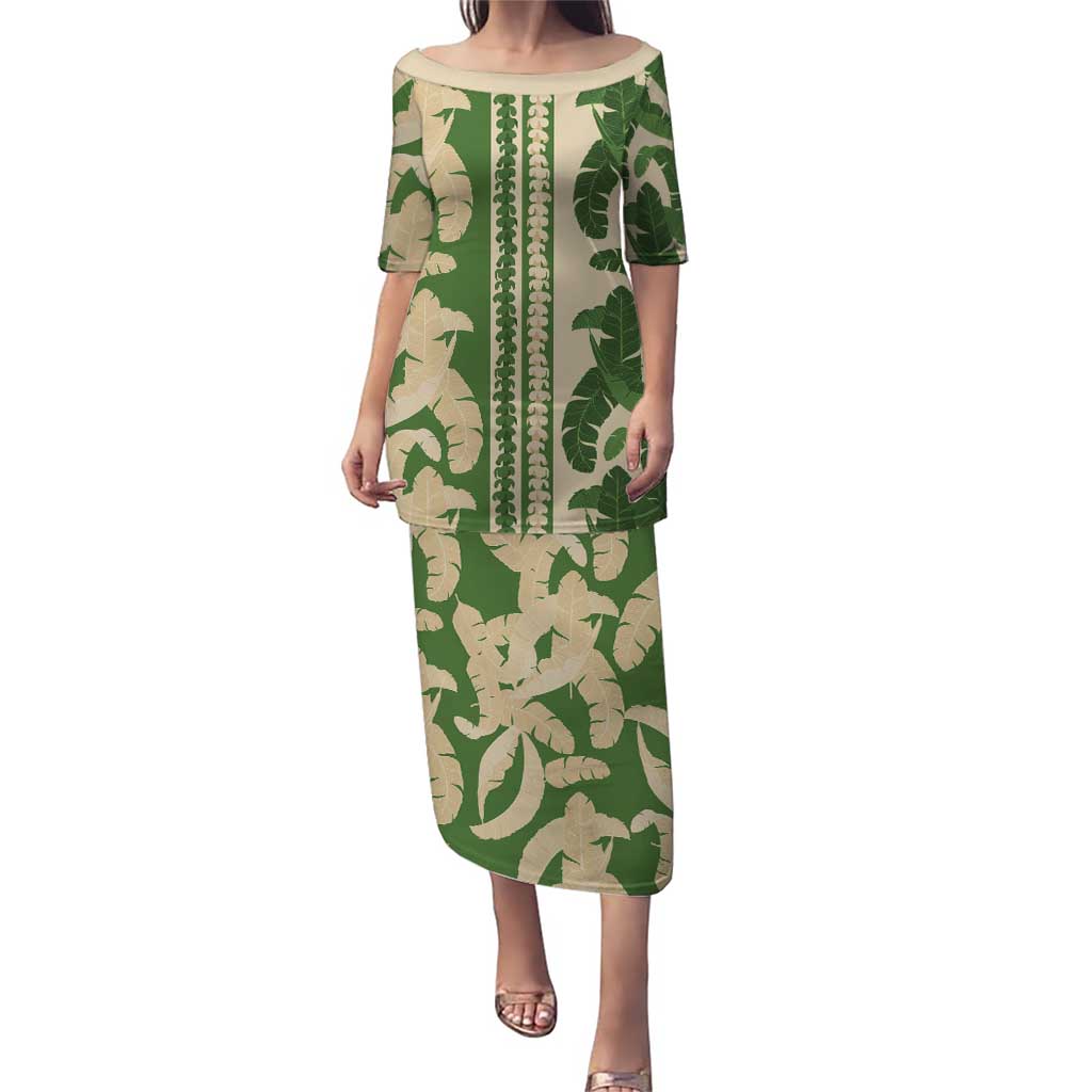 Hawaii Pua Kenikeni Lei Puletasi With Lau Maia Green LT05 Long Dress Green - Polynesian Pride