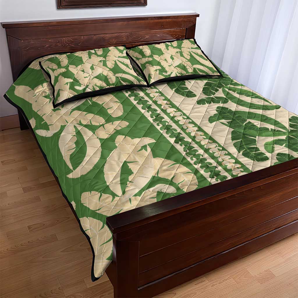 Hawaii Pua Kenikeni Lei Quilt Bed Set With Lau Maia Green LT05 - Polynesian Pride
