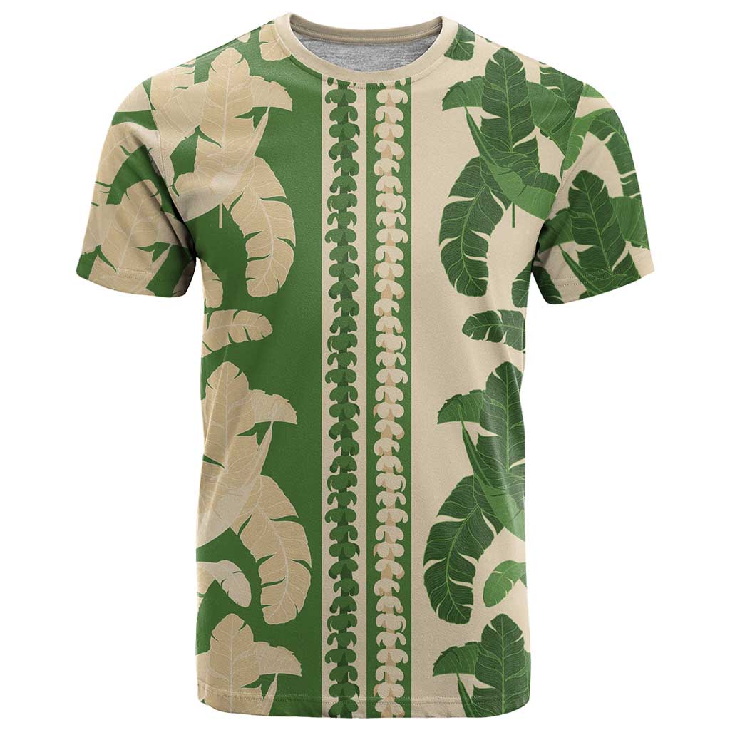 Hawaii Pua Kenikeni Lei T Shirt With Lau Maia Green LT05 Green - Polynesian Pride