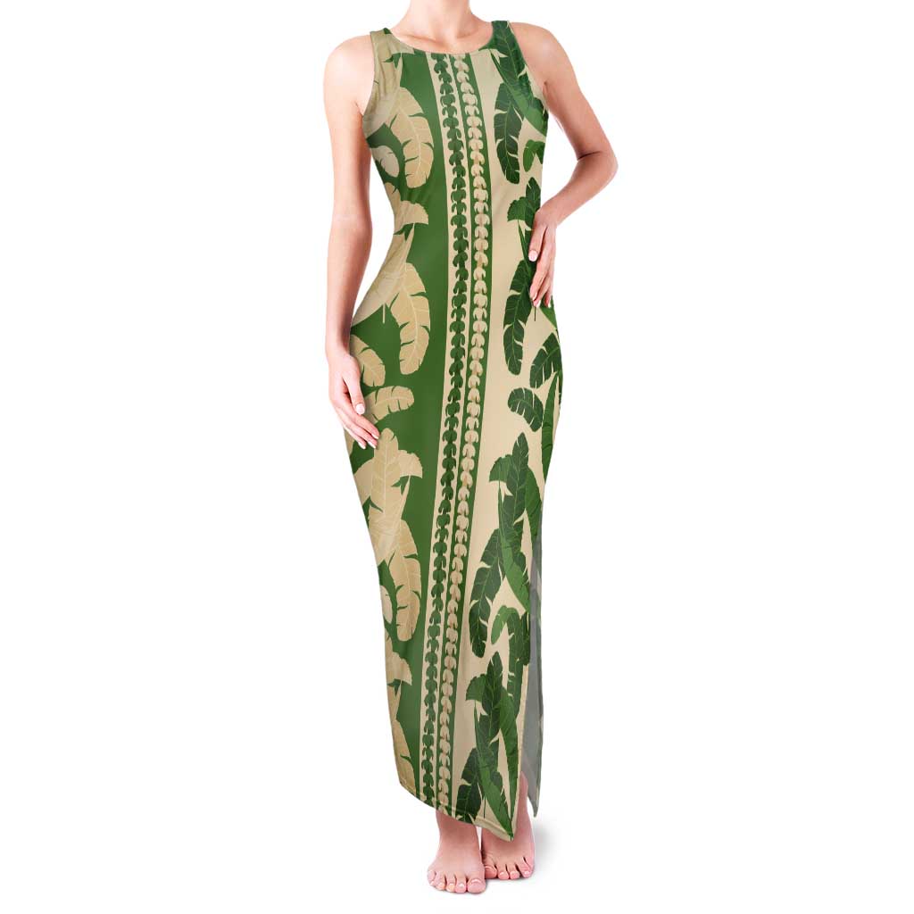 Hawaii Pua Kenikeni Lei Tank Maxi Dress With Lau Maia Green LT05 Women Green - Polynesian Pride