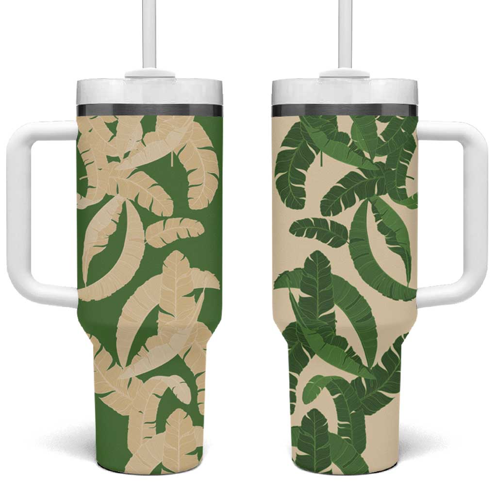 Hawaii Pua Kenikeni Lei Tumbler With Handle With Lau Maia Green LT05 One Size: 40 oz Green - Polynesian Pride