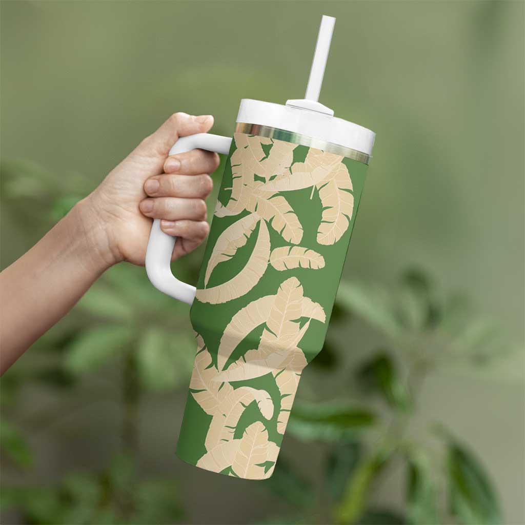 Hawaii Pua Kenikeni Lei Tumbler With Handle With Lau Maia Green LT05 - Polynesian Pride