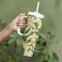 Hawaii Pua Kenikeni Lei Tumbler With Handle With Lau Maia Green LT05 - Polynesian Pride