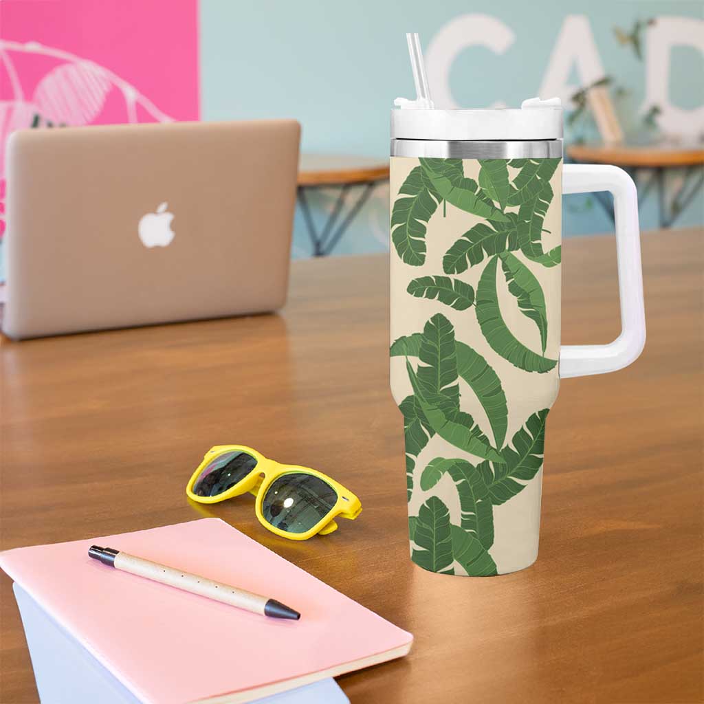 Hawaii Pua Kenikeni Lei Tumbler With Handle With Lau Maia Green LT05 - Polynesian Pride