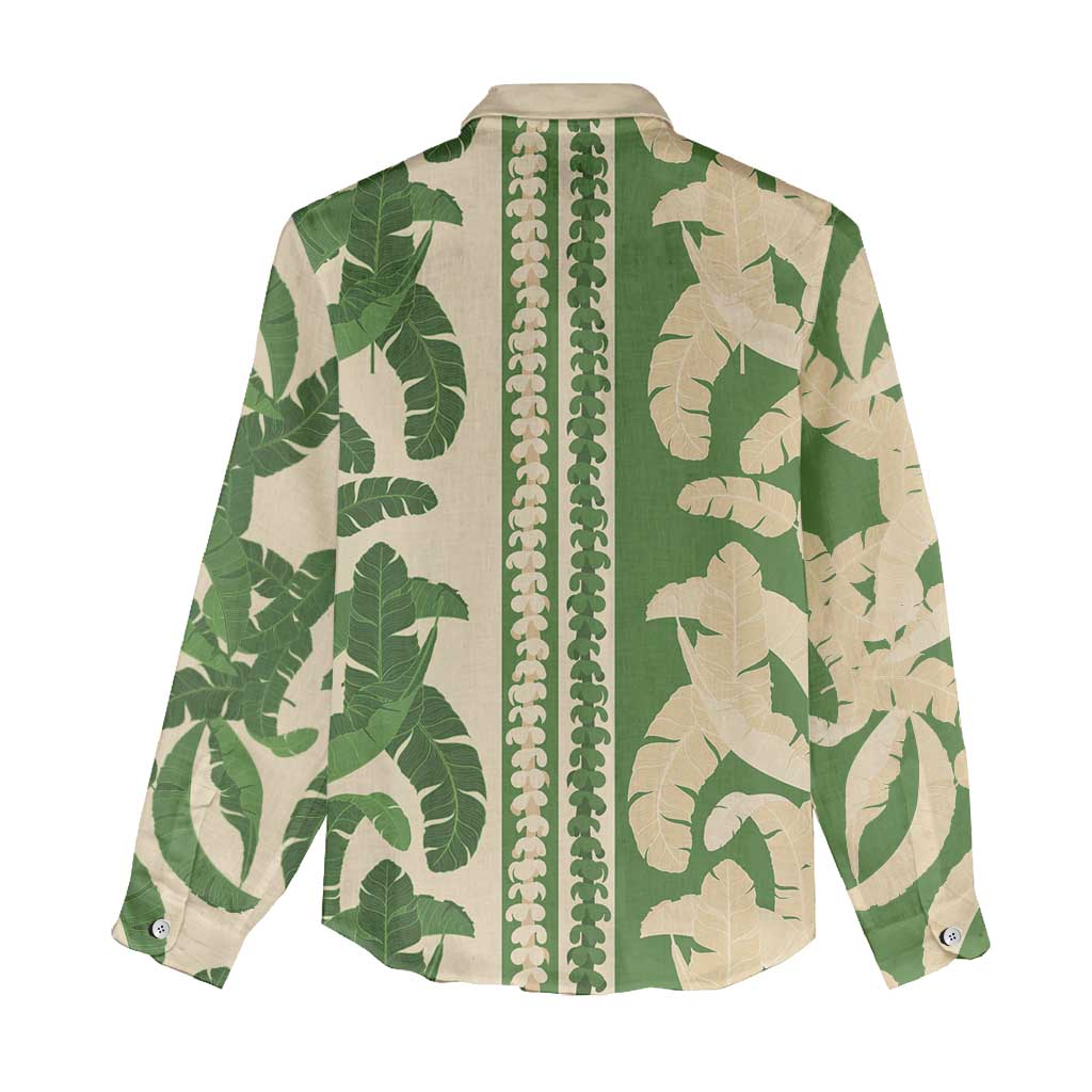 Hawaii Pua Kenikeni Lei Women Casual Shirt With Lau Maia Green LT05 - Polynesian Pride
