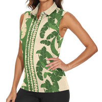 Hawaii Pua Kenikeni Lei Women Sleeveless Polo Shirt With Lau Maia Green LT05 - Polynesian Pride