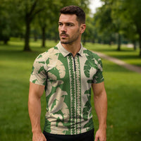 Hawaii Pua Kenikeni Lei Zipper Polo Shirt With Lau Maia Green LT05 - Polynesian Pride