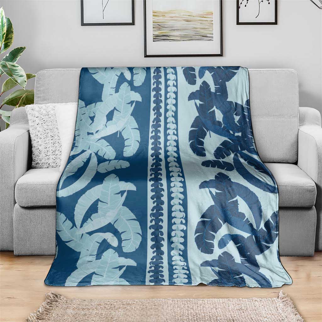 Hawaii Pua Kenikeni Lei Blanket With Lau Maia Royal Blue LT05 - Polynesian Pride