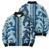 Hawaii Pua Kenikeni Lei Bomber Puffer Jacket With Lau Maia Royal Blue