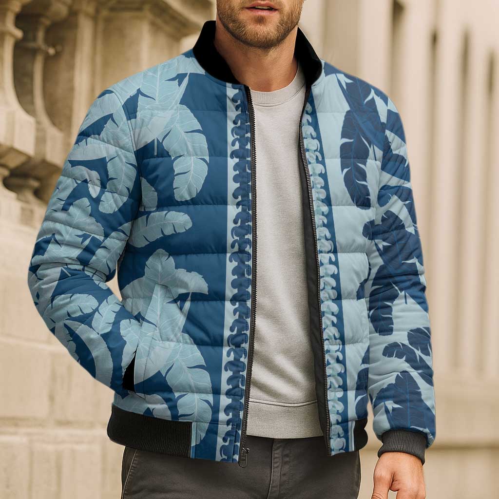 Hawaii Pua Kenikeni Lei Bomber Puffer Jacket With Lau Maia Royal Blue