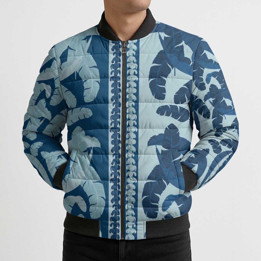 Hawaii Pua Kenikeni Lei Bomber Puffer Jacket With Lau Maia Royal Blue