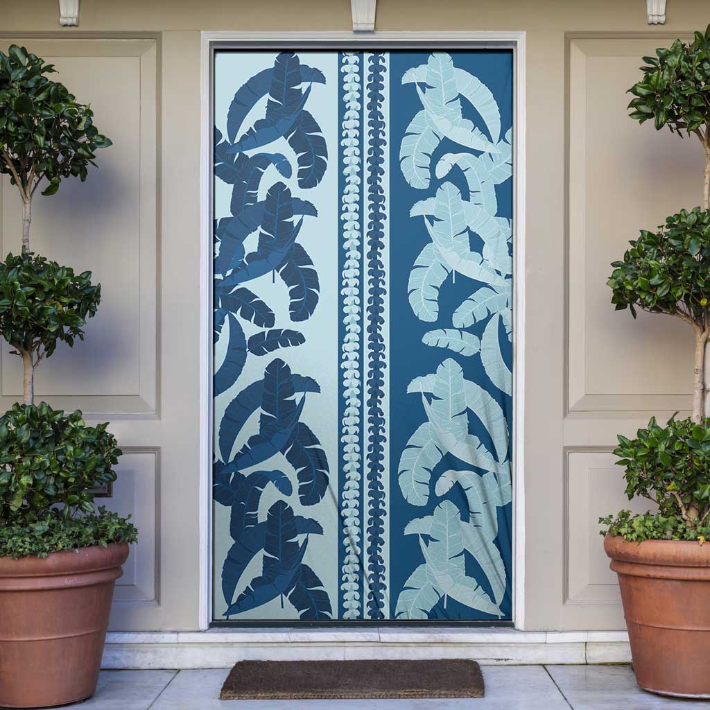 Hawaii Pua Kenikeni Lei Door Cover With Lau Maia Royal Blue LT05 Blue - Polynesian Pride