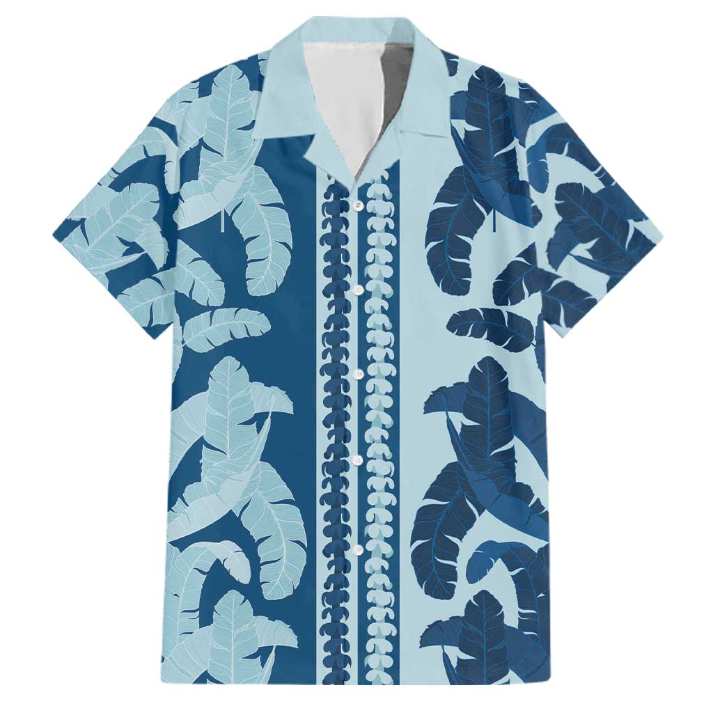 Hawaii Pua Kenikeni Lei Family Matching Short Sleeve Bodycon Dress and Hawaiian Shirt With Lau Maia Royal Blue LT05 Dad's Shirt - Short Sleeve Blue - Polynesian Pride