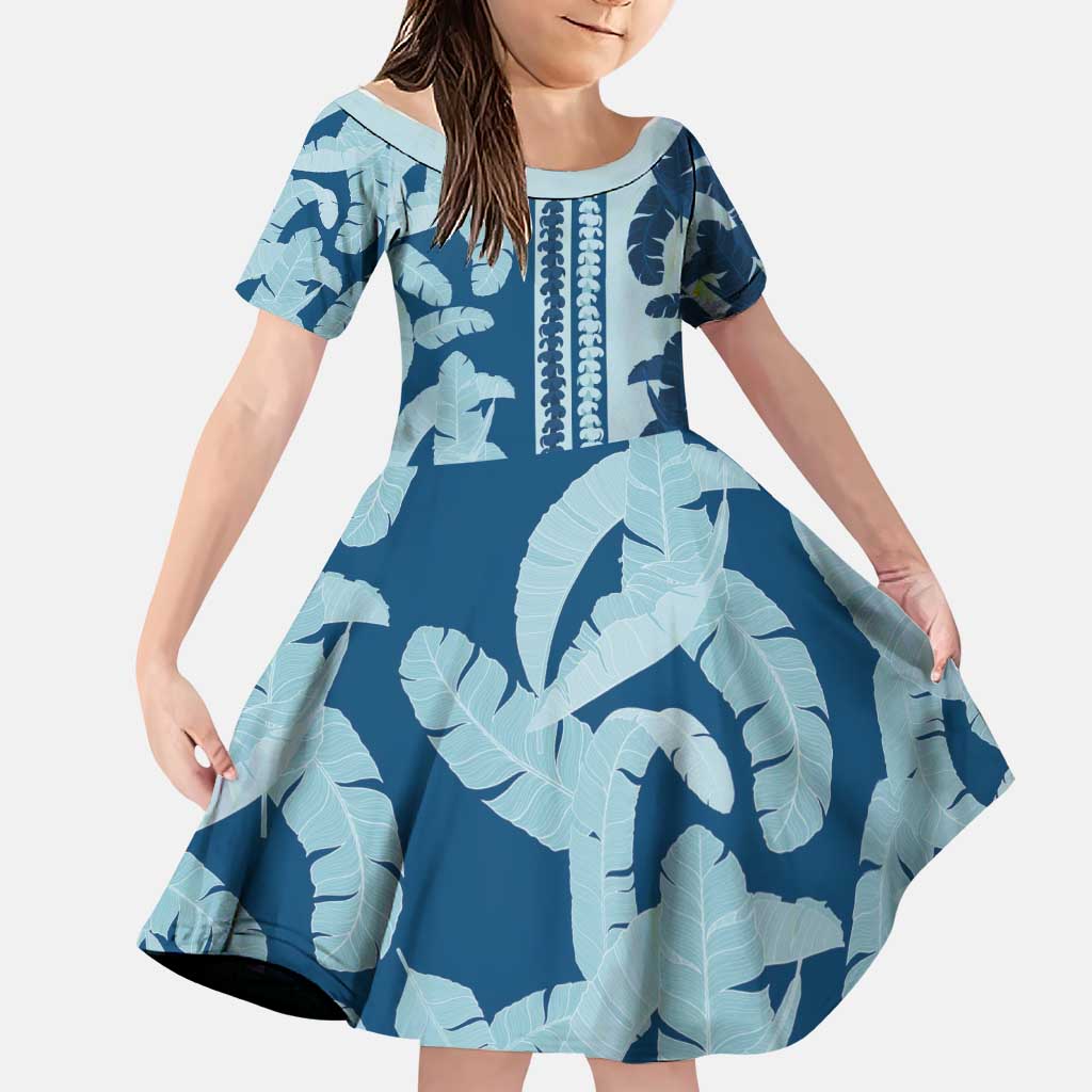 Hawaii Pua Kenikeni Lei Family Matching Tank Maxi Dress and Hawaiian Shirt With Lau Maia Royal Blue LT05 Daughter's Dress Blue - Polynesian Pride