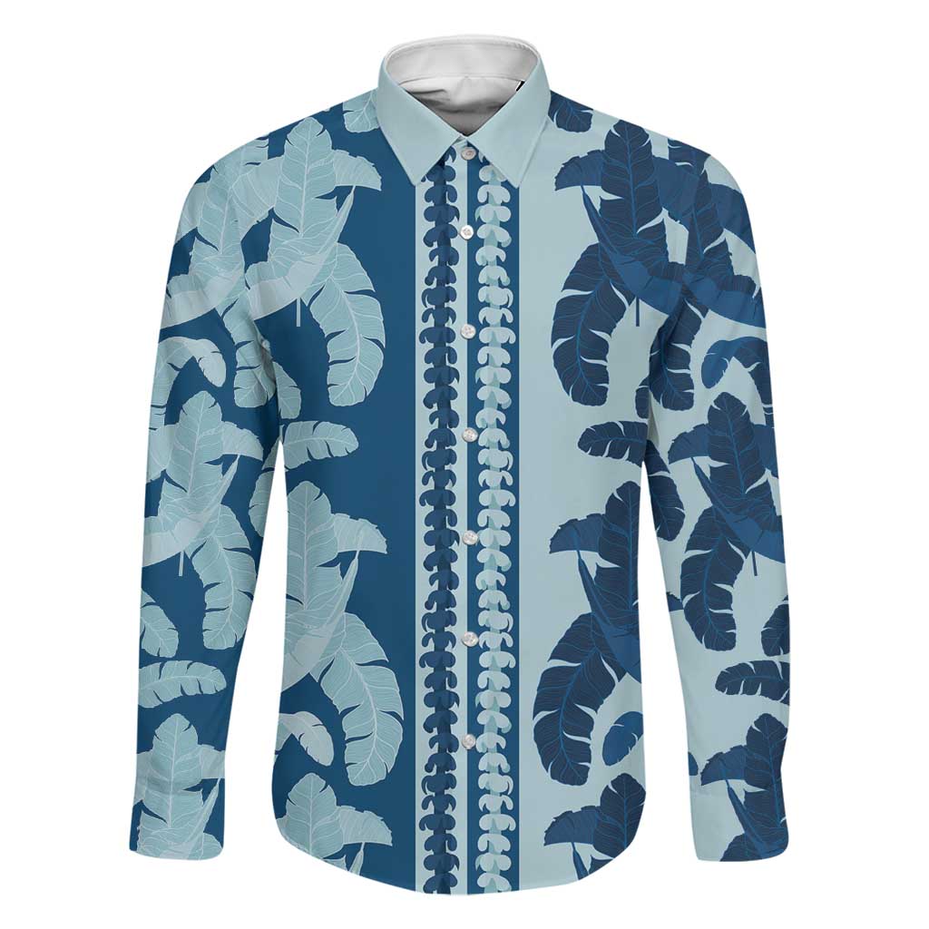 Hawaii Pua Kenikeni Lei Family Matching Tank Maxi Dress and Hawaiian Shirt With Lau Maia Royal Blue LT05 Dad's Shirt - Long Sleeve Blue - Polynesian Pride