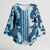 Hawaii Pua Kenikeni Lei Kimono Sleeve Blouse With Lau Maia Royal Blue