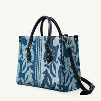 Hawaii Pua Kenikeni Lei Leather Bag With Lau Maia Royal Blue LT05 Blue - Polynesian Pride