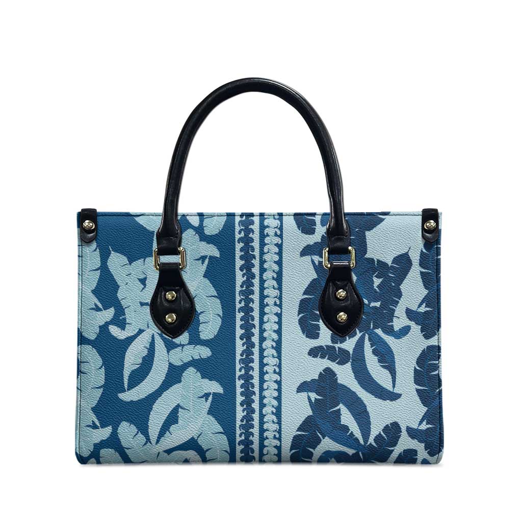 Hawaii Pua Kenikeni Lei Leather Bag With Lau Maia Royal Blue LT05 - Polynesian Pride