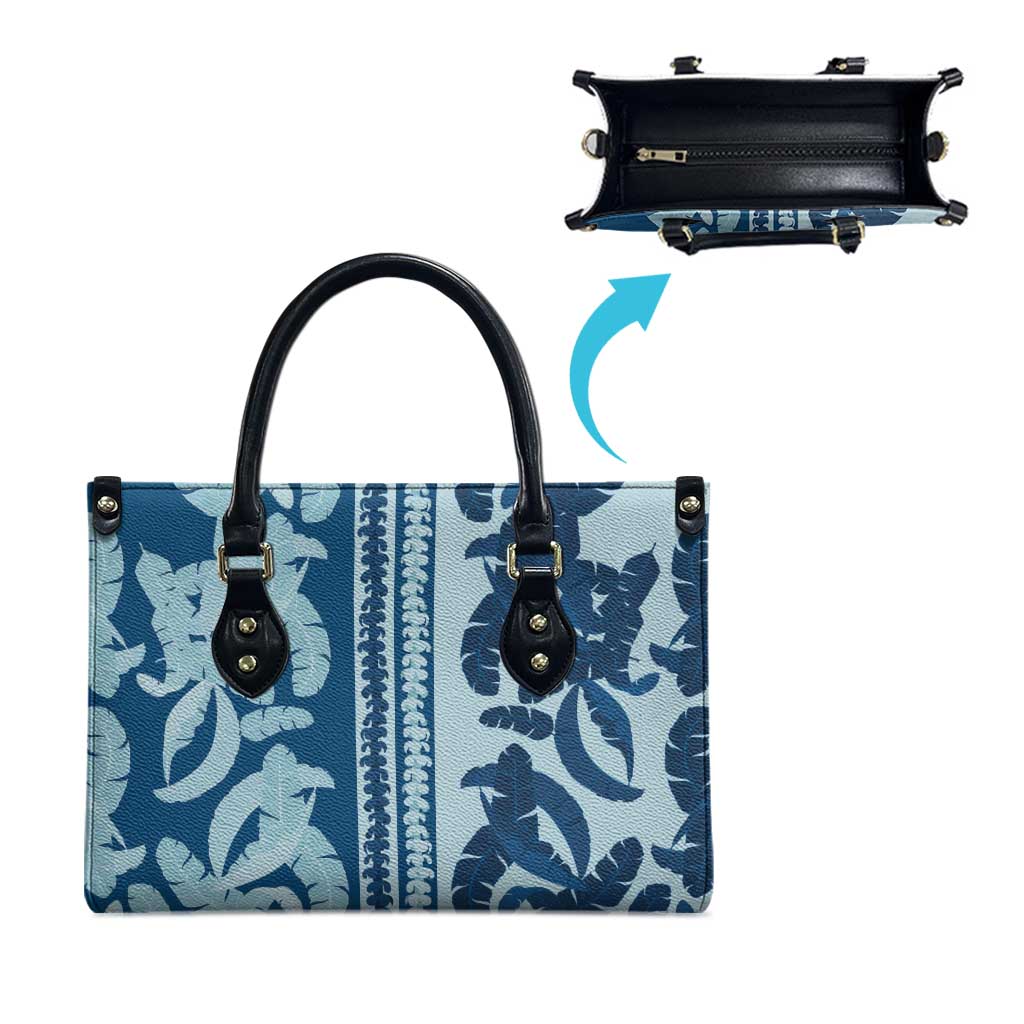Hawaii Pua Kenikeni Lei Leather Bag With Lau Maia Royal Blue LT05 - Polynesian Pride