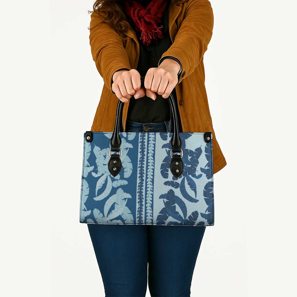 Hawaii Pua Kenikeni Lei Leather Bag With Lau Maia Royal Blue LT05 - Polynesian Pride