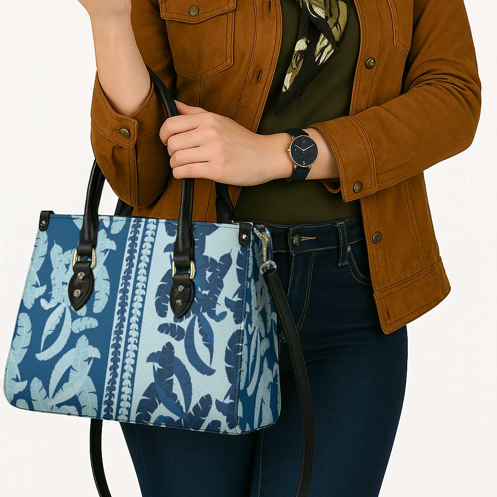 Hawaii Pua Kenikeni Lei Leather Bag With Lau Maia Royal Blue LT05 - Polynesian Pride