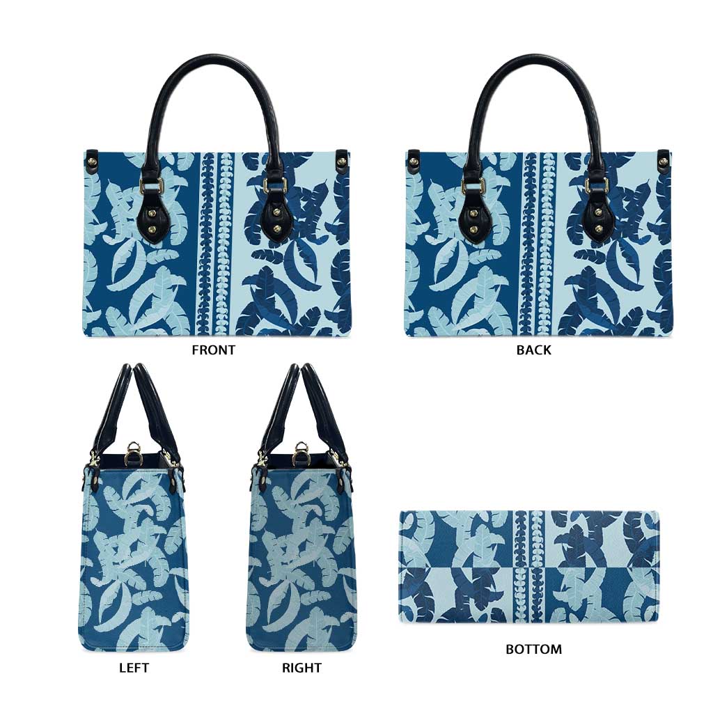 Hawaii Pua Kenikeni Lei Leather Bag With Lau Maia Royal Blue LT05 - Polynesian Pride