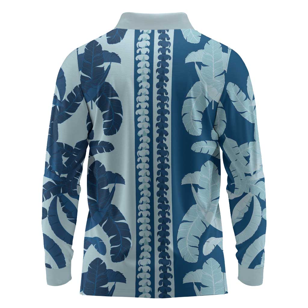 Hawaii Pua Kenikeni Lei Long Sleeve Polo Shirt With Lau Maia Royal Blue LT05 - Polynesian Pride