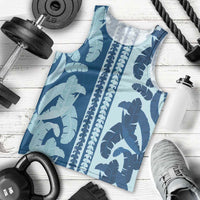 Hawaii Pua Kenikeni Lei Men Tank Top With Lau Maia Royal Blue LT05 - Polynesian Pride