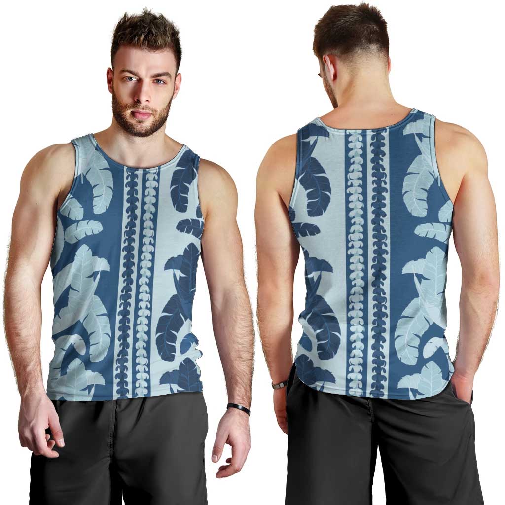 Hawaii Pua Kenikeni Lei Men Tank Top With Lau Maia Royal Blue LT05 - Polynesian Pride