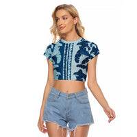 Hawaii Pua Kenikeni Lei Raglan Cropped T Shirt With Lau Maia Royal Blue LT05 Female Blue - Polynesian Pride