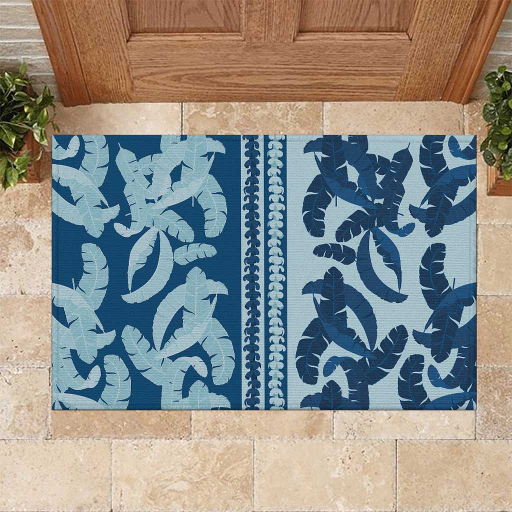 Hawaii Pua Kenikeni Lei Rubber Doormat With Lau Maia Royal Blue LT05 Blue - Polynesian Pride