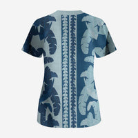 Hawaii Pua Kenikeni Lei Scrub Top With Lau Maia Royal Blue LT05 - Polynesian Pride
