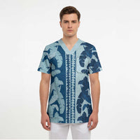 Hawaii Pua Kenikeni Lei Scrub Top With Lau Maia Royal Blue LT05 - Polynesian Pride