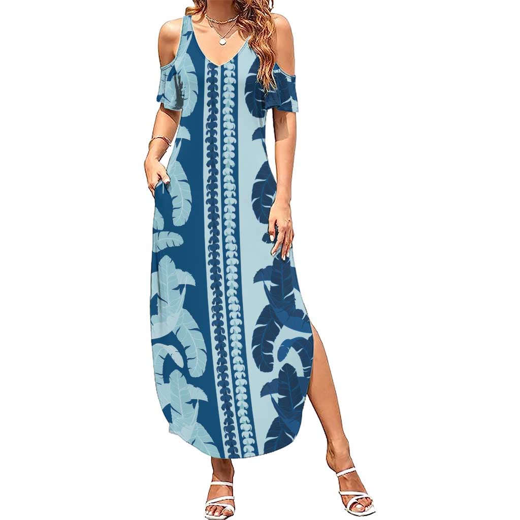 Hawaii Pua Kenikeni Lei Summer Maxi Dress With Lau Maia Royal Blue LT05 Women Blue - Polynesian Pride