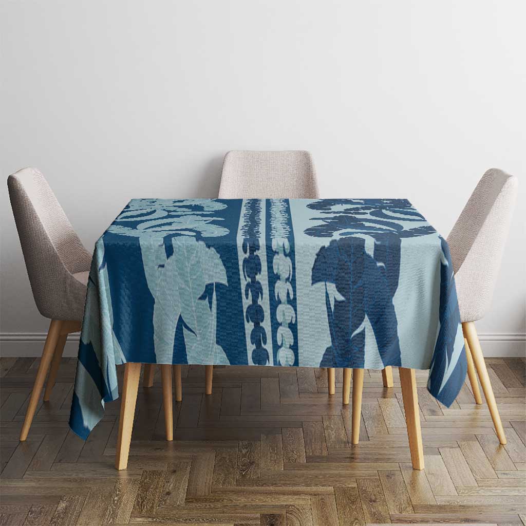 Hawaii Pua Kenikeni Lei Tablecloth With Lau Maia Royal Blue