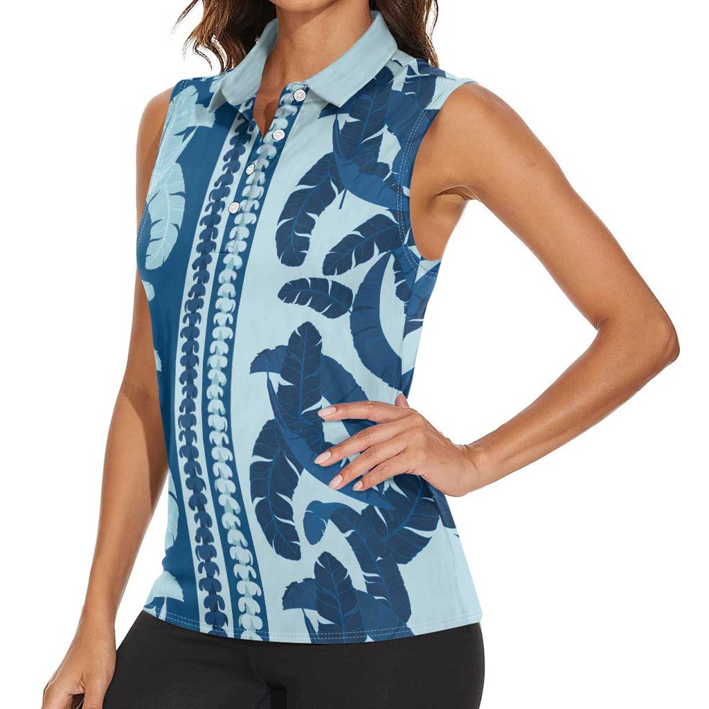 Hawaii Pua Kenikeni Lei Women Sleeveless Polo Shirt With Lau Maia Royal Blue LT05 - Polynesian Pride