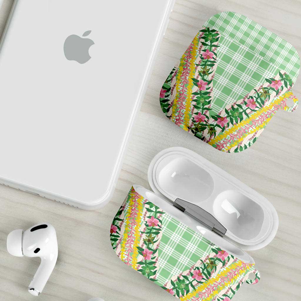 Hawaii Pikake Lokelani Plumeria Lei AirPods Case Green Palaka Motifs