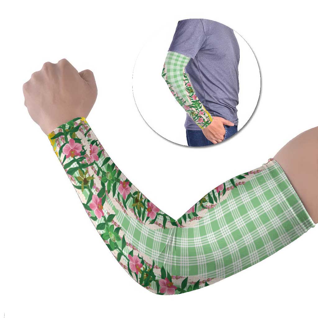 Hawaii Pikake Lokelani Plumeria Lei Arm Sleeves Green Palaka Motifs