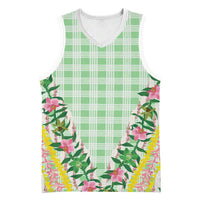 Hawaii Pikake Lokelani Plumeria Lei Basketball Jersey Green Palaka Motifs LT05 Unisex Green - Polynesian Pride