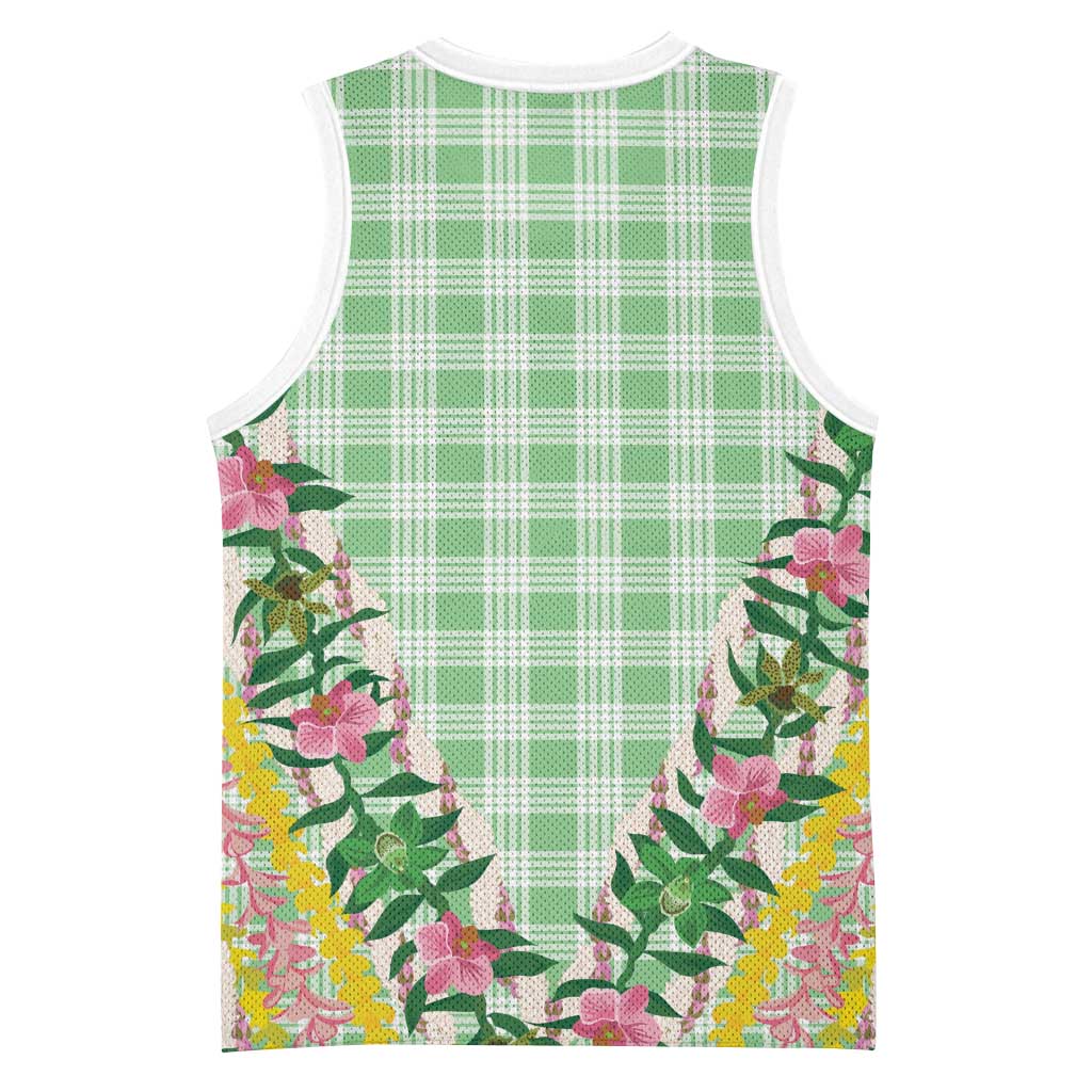 Hawaii Pikake Lokelani Plumeria Lei Basketball Jersey Green Palaka Motifs LT05 - Polynesian Pride