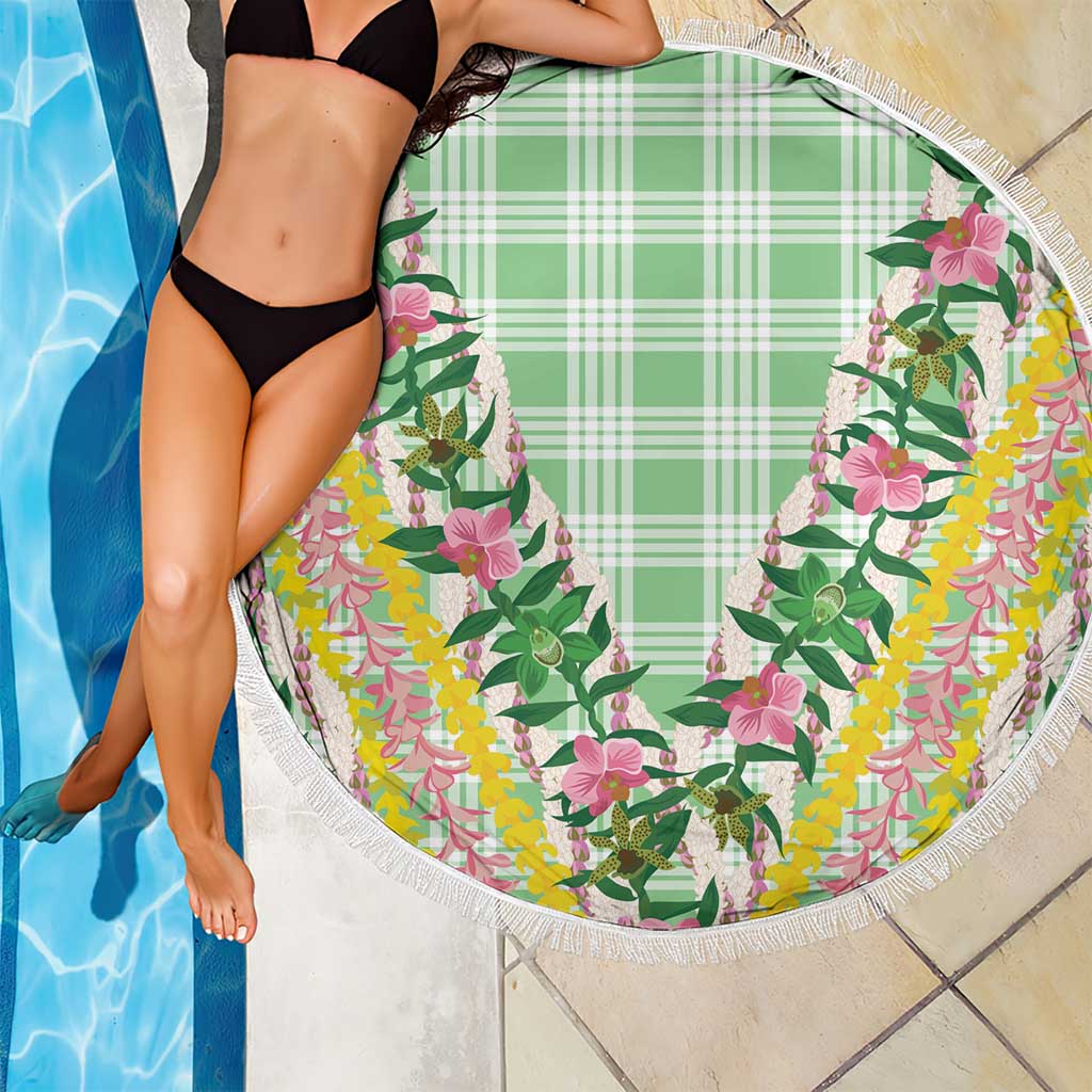 Hawaii Pikake Lokelani Plumeria Lei Beach Blanket Green Palaka Motifs